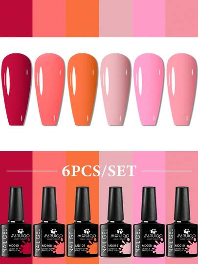  6支装 MSRUIOO 8ml 粉色凝胶指甲油套装，半永久凝胶指甲油全套，多功能美甲套装，DIY 家庭美甲沙龙，女士礼物