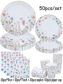 The Butterfly Flower Themed Disposable Paper Tray Set Includes 9-Inch And 7-Inch Paper Cups And Napkins. Suitable For Various Occasions Such As Clubs, Parties, Picnics, Weddings, Family Banquets, And Party Supplies. It Is Also Suitable For Kitchen And Dining Room Decoration, As Well As Party Decoration. This Is A Set Of Reception Paper Plates And Disposable Tableware. It Is Specifically Designed For Weddings And Parties - Multicolor - View 6