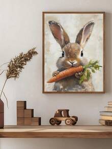 1pc Easter Bunny Print Cute Easter Rabbit Floral Spring Easter Bunny And Carrot Kids Room Wall Decor Easter Printable Vintage Decoration Rabbit Art, Bedroom Decor, Living Room Decor, Wall Art, Home Decor, Room Decor, Canvas Wall Art, Poster, Framed Wall Art, Frame Optional - Multicolor - View 6