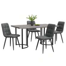 Dining Set (5 Pieces), Table And 4 Chairs, Modern Kitchen Set, 140*80cm Kitchen Table With Black Metal Legs, Grey MDF Top, Dark Grey Velvet Dining Chairs - Grey - View 10