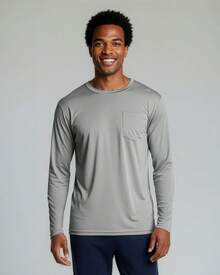 4 Pack: Men's Dry-Fit Active Athletic Long Sleeve Pocket Crew-Shirt Outdoors UPF 50 (S-5XLT), Breathable,-Wicking - Set 4 - View 8