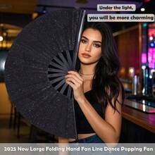 13-Inch Large Folding Fan, Shining - Hand Fan Pops Out Fan Strings, Dance To Strike Fan Boots, Dance On The Ground, Party, Outdoors, Decoration Shining - 黑色 - 查看 1