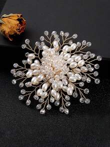 1枚时尚复古风手工仿珍珠胸针，高端花卉翻领别针，女士适用，婚礼、节日、情人节的理想礼物 - 白色 - 查看 5