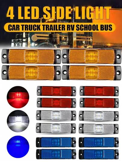 4pcs Truck LED Edge Lights, Red/Yellow/White Auxiliary Light Bars, Flashing Side Lights, Super Bright Interior Lights, Suitable For Trucks, Off-Road Vehicles And Boats