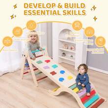 Marco de escalada 7 en 1 de madera triangular para niños pequeños, juguetes de escalada plegables con arco, rampa y escalera para niños de 1 a 3 años, marco de escalada interior para niños pequeños, juguetes Montessori - Multicolor - Ver 2
