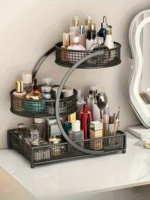 1pc Lightweight No-Installation Metal Makeup Organizer Rack, Suitable For Vanity And Bathroom Countertop - Great For Storing Lipsticks, Skincare Products, Etc., Countertop Storage Rack | Modern Aesthetic | Durable Metal Rack, Bathroom Organizer - Black - View 9