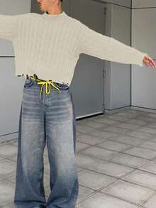 Men's Loose Casual Street Ripped Fringe Crew Neck Long Sleeve Pullover Sweater, Versatile Knit Top For Spring, Autumn, Winter - Apricot - View 3