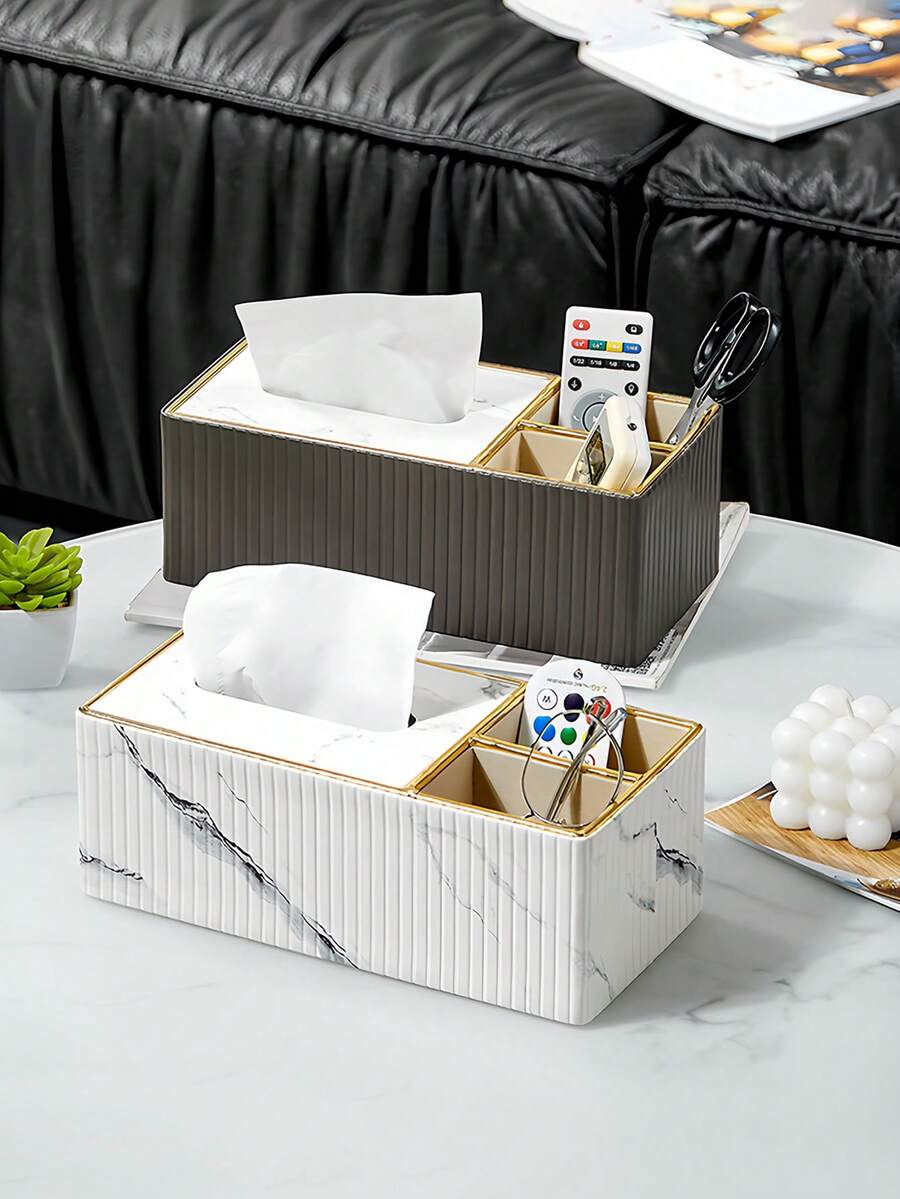 Multi-Functional Desktop Tissue Box PU Leather Striped Tissue To All Mod Gold-Edged Tissue Box In Inn Tabletop Decoration In Living Rooms Dining Rooms And Kitchens Home Decoration Accessory And Organization Home Decor Accessories Apartment Essential