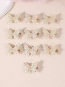 10pcs/Set Girls Metal Glitter Butterfly Hair Clips, Elegant Princess Style Hair Accessories, Suitable For Teens Daily Wear - Butterfly - View 8