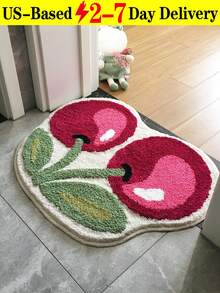 [US-Based Shipping]1Pc Cherry Fruit Bathroom Mat 50X62cm(19.7X24.4inch), Cherry-Shaped Puffy Velvet Bath Mat, Non-Slip Shaped Christmas Series Faux Cashmere Rug, Home Decor Living Room Bedside Rug, Bathroom Absorbent Mat, Cartoon-Style Faux Cashmere Rug, Home Durable Stain-Resistant Bathroom Mat, Thickened Absorbent Non-Slip Bathroom Door Mat, Suitable For Christmas, Thanksgiving, New Year, Valentine's Day, And Daily UseSoft Plush Washable Floor Mat For Bathroom, Bedroom, Living Room, Kitchen, Entryway, Non-Slip Absorbent Carpet Mat With Cherry Pattern - 彩色 - 查看 1