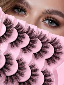 5 Paar ENCHUW dicke & lockige Kunstwimpern, verlängernd & voluminös, Kunstmink Material, wiederverwendbar, Make-up Falsche Wimpern - Schwarz - Übersicht 1