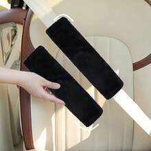 Soft Plush Car Interior Accessory Set, Steering Wheel Cover + Seat Belt Shoulder Pads, Fluffy Car Accessories - one-size - View 17