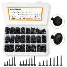 AWYY420Pcs Self Tapping Screws For Metal 410 Stainless Steel Self Drilling Screws #8#10 Modified Truss Head And Hex Washer Head Galvanized Black Sheet Metal Screws Assortment Kit For Fixing - 黑色自攻螺絲套裝 - 查看 1