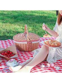 Handwoven Willow Picnic Basket With Handle And Double Lids, Suitable For Storing Food, Fruits, Holidays, Camping, Shopping, Home Decor. Made Of Pure Natural Handwoven Willow, Slight Color Difference May Exist Due To Growth Factors, But Does Not Affect Aesthetics And Usability. Please Purchase With Confidence. - Multicolor - View 6