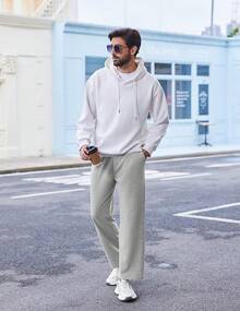Men's Open Bottom Athletic Jogger Sweatpants Uncuffed Baggy Cotton Lounge Pants With Pockets, Activewear - 灰色 - 查看 2