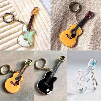 1pc 2025 New Creative Guitar Acrylic Musical Instrument Keychain Keyring Gift, Birthday Gift, Christmas Gift, Perfect Gift