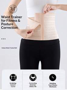 1pc Women's Fitness Shapewear, Black Waist Trainer, Waist & Hip Shaping Compression Belt, Postpartum Slimming Waist Cincher, Minimalist Design, Breathable Mesh Fabric - Multicolor - View 6