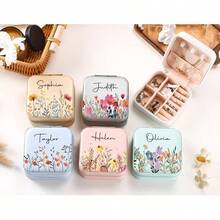 Personalized Name Jewelry Box, Birthday Flower Jewelry Box, Bridesmaid Gift, Customized Wedding Favor, Travel Jewelry Box, Bridesmaid Invitation - Multicolor - View 3