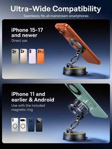 New Car Phone Mount - Dual Magnetic & Vacuum Suction Holder, Zinc Alloy Base With Gel-Filled Bottom, 360-Degree Rotation, Foldable Design, Strong Grip For Navigation, GPS, Smartphone, Universal Dashboard Mount, Stable Auto Phone Bracket - one-size - View 10