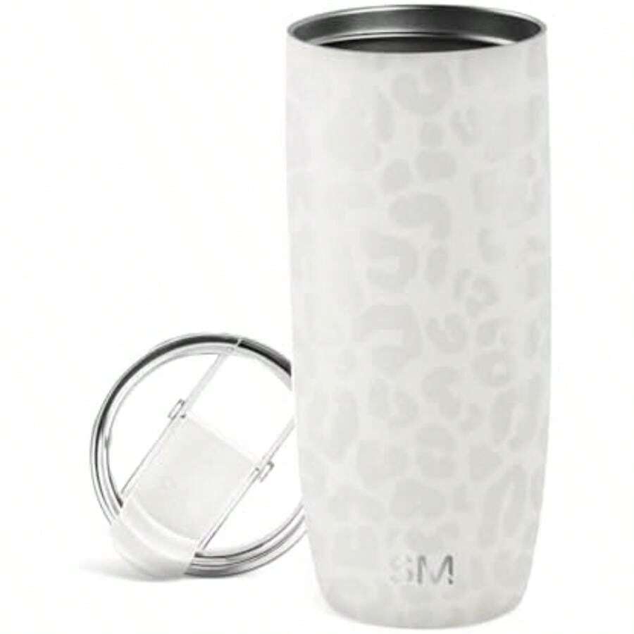 Taza de Café para Viajes con Tapa Abatible | Taza de Café Helado de Acero Inoxidable Aislada | Regalos para Mujeres & Hombres | Voyager Colección | 350ml | Almond Birch(590ml Pattern: Cream Leopard) - Multicolor - Ver 1