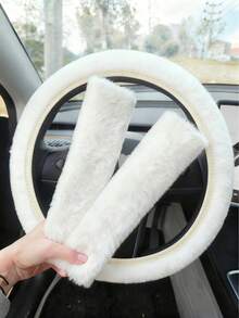 Short Plush Car Steering Wheel Cover With Shoulder Strap, Warm Anti-Slip Steering Wheel Sleeve, Elastic Steering Wheel Cover For Winter Without Inner Ring - one-size - View 13