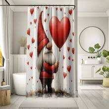 1pc Gnome Heart Balloon Pattern Digital Printed Mildew Resistant Waterproof Shower Curtain, 12 Plastic Hooks And Metal Grommets, Durable And Sturdy Bathroom Accessory - Multicolor - View 9