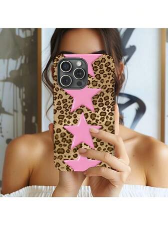 Cheetah Pink Stars Leopard Phone Case Compatible With IPhone 17 Pro Max 16e 15 Pro Max 14 Plus 14 Pro 13 12 11