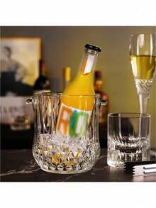 1pc Elegant Transparent Ice Bucket With Handle - Fashionable Portable Beverage Cooler, Suitable For Parties And Events - Clear - View 2