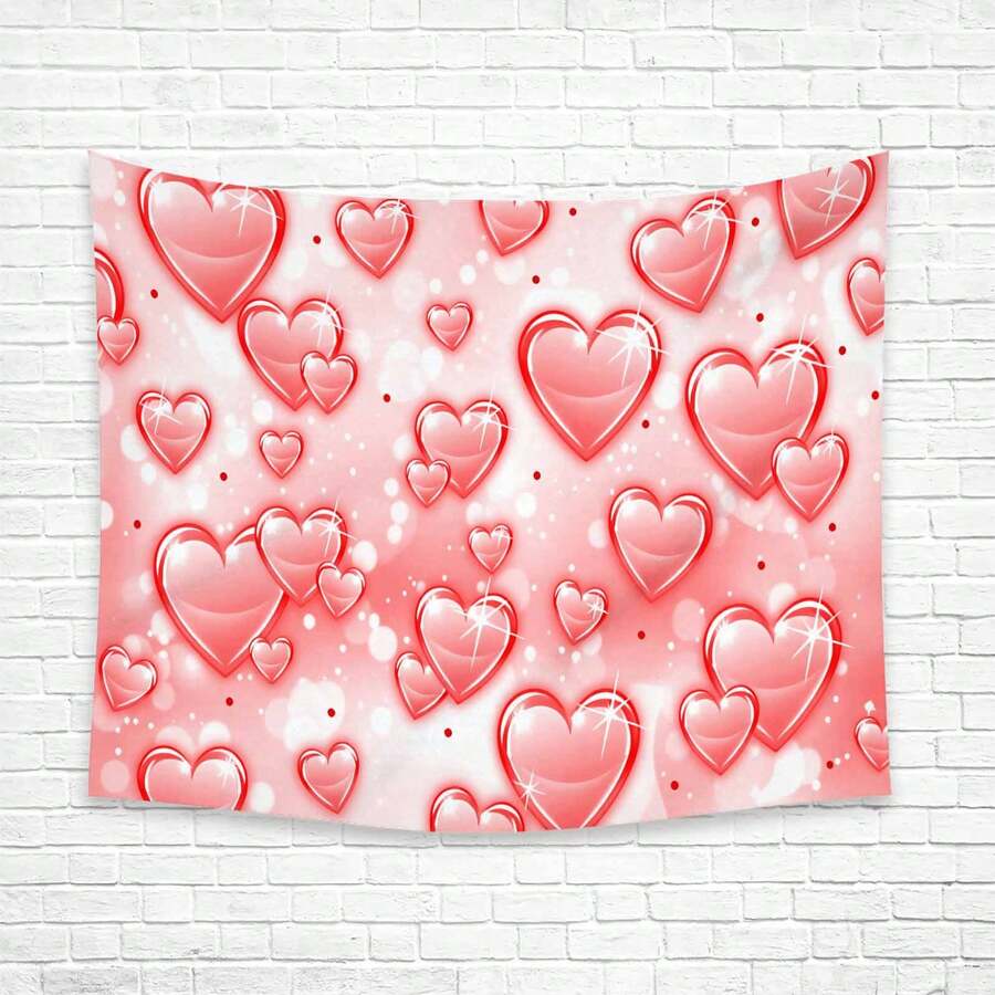 1Pc 2D Flat Vintage 90s Pink Heart Backdrop Tapestry, Durable Peach Light Beige Fabric, Easy To Hang With Hooks, For Birthday Parties, Glamour Photoshoots, Sofa Cover & Wall Decor, Picnic Blanket,Photoshoot Backdrop,Durable Fabric - Phong cách 2 - Xem 1