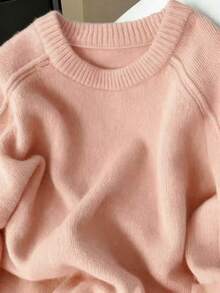 Women's Solid Color Raglan Sleeve Casual Soft & Cozy Knit Sweater, Autumn/Winter - Dusty Pink - View 3
