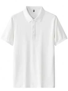 男士夏季快乾 Polo 衫，商務薄款短袖 T 恤，休閒彈性素色運動上衣，白色 - 白色 - 查看 2