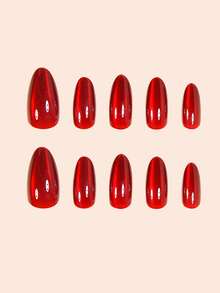 10pcs Instant Nail Art Stickers! Elegant Red Cat Eye Fake Nails, Fashionable Strawberry Red Cat Eye Manicure, Full Coverage False Nails Suitable For Women And Girls. Includes 1pc Jelly Gel And 1pc Nail File. Jelly Gel Strips Shipped Randomly. - Red - View 4