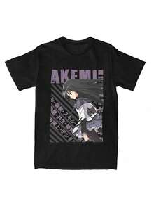 Men'S & Women'S Madoka Magica Homura Akemi Anime Graphic T-Shirt - Casual Short Sleeve Tee With Vibrant Japanese Manga Print, All-Season Comfort, Machine Washable Unisex Adult Apparel For Anime Fans & Conventions - Madoka Magica Collectible Clo - màu đen - Xem 1