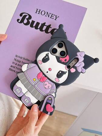  1pc Fashionable & Creative Kuromi Sanrio Tote Bag Phone Case, Made Of Silicone Waterproof Shockproof Material, Suitable Compatible With Apple 17 Series, 11/12/12 Pro, 13/14/15, 13 Pro/14 Pro/15 Pro, 12 Pro Max/13 Pro Max/14 Pro Max/15 Pro Max, 16, 16 Pro, 16 Pro Max, 17, 17 Pro, 17 Pro Max, With Tie Dye Kuromi Bow Design