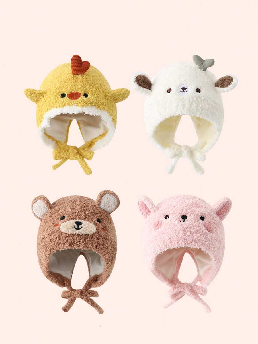 1pc Cute Cartoon Animal Baby Hat, Toddler Warm Plush Winter Hat, Baby Girl Knitted Chicken Cap