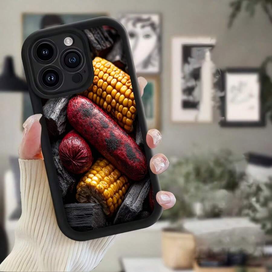 Black Corn And Pumpkin Design Phone Case For IPhone 14 Pro Max, Rustic Style, Kitchen Decor - Black - View 1