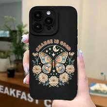 2026 nueva funda de teléfono esmerilada, funda de teléfono con mariposa y flores con texto "El cambio es bueno" para  17 15 Pro Max  17 14 Pro  17 13  Galaxy S23 S22 S21 protector de teléfono funda de pareja regalo para novio novia regalo de vacaciones - Negro - Ver 5