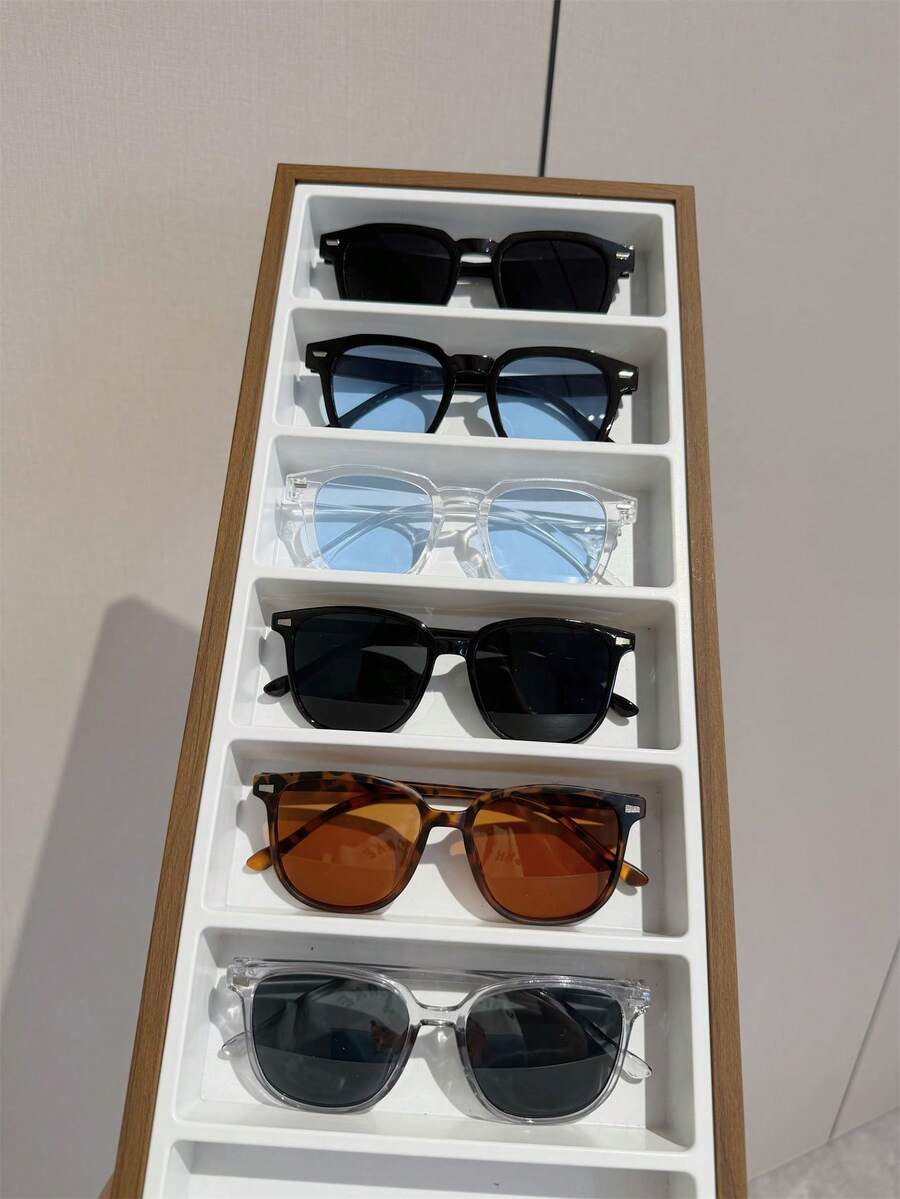 6pcs Square Men's Everyday Versatile Eyeglasses, Suitable For Cycling, Street Style, Beach Travel - Multicolor - View 1