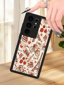 1 pieza Funda de teléfono con diseño de Torre Eiffel, bicicletas, pasteles y corazones en estilo parisino ideal para amantes del romance y la cultura francesa TPU soft case, protección completa antideslizante y anti-caída, compatible con iPhone17 ProMax/16/15/14/13/12/11/Plus/Pro/ProMax, compatible con Galaxy A34/A35/A54/A55, Galaxy S20/S21/S22/S23/S24/S25 Ultra/Plus, compatible con Galaxy/Redmi/Honor/OPPO/ViVo - Negro - Ver 8