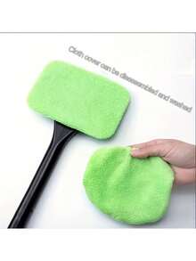 1pc Car Windshield Duster Brush, Window Cleaning Brush Anti-Fog Wiper Mop Car Washing Tool Glass Cleaner Brush - Green (2 Hoods) - View 2