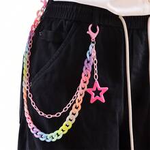 1pc Versatile Candy Color Five-Pointed Star Pendant Double-Layer Pants Chain Colorful Acrylic Pants Chain, Suitable For Men And Women Couples Waist Accessories - Blue Heart-shaped Pants Chain - View 6