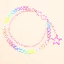 1pc Versatile Candy Color Five-Pointed Star Pendant Double-Layer Pants Chain Colorful Acrylic Pants Chain, Suitable For Men And Women Couples Waist Accessories - Blue Heart-shaped Pants Chain - View 2