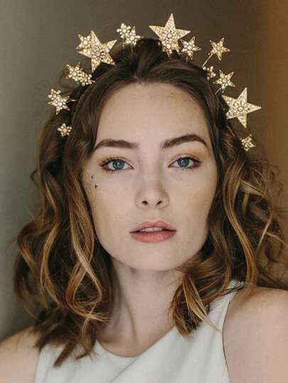 1个金属星形时尚3D发箍，适合女性在节日、婚礼、派对等场合佩戴，发带，发箍头饰发箍