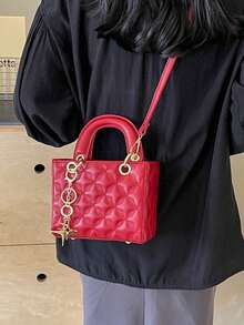 Dedoo 2025新款小巧精致高端女士手提包，时尚轻便，奢华热销新品，钻石刺绣手提包，可转换成单肩包、斜挎包三合一包 - 紅色 - 查看 3