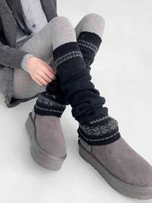 1 Pair Japanese Style Leg Warmers, Women's Thick Snowflake Knit Leg Warmers, Versatile For Autumn/Winter