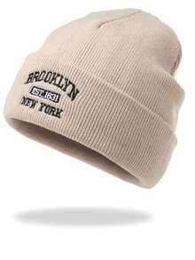 1pc Women's Brooklyn Print Detail Fashionable Knit Hat, Autumn/Winter - Bucket Hat - View 1