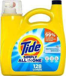 Tide Simply All-In-One Liquid Laundry Detergent, Refreshing Breeze Scent, 128 Loads, 168 Fl Oz - Yellow - View 1