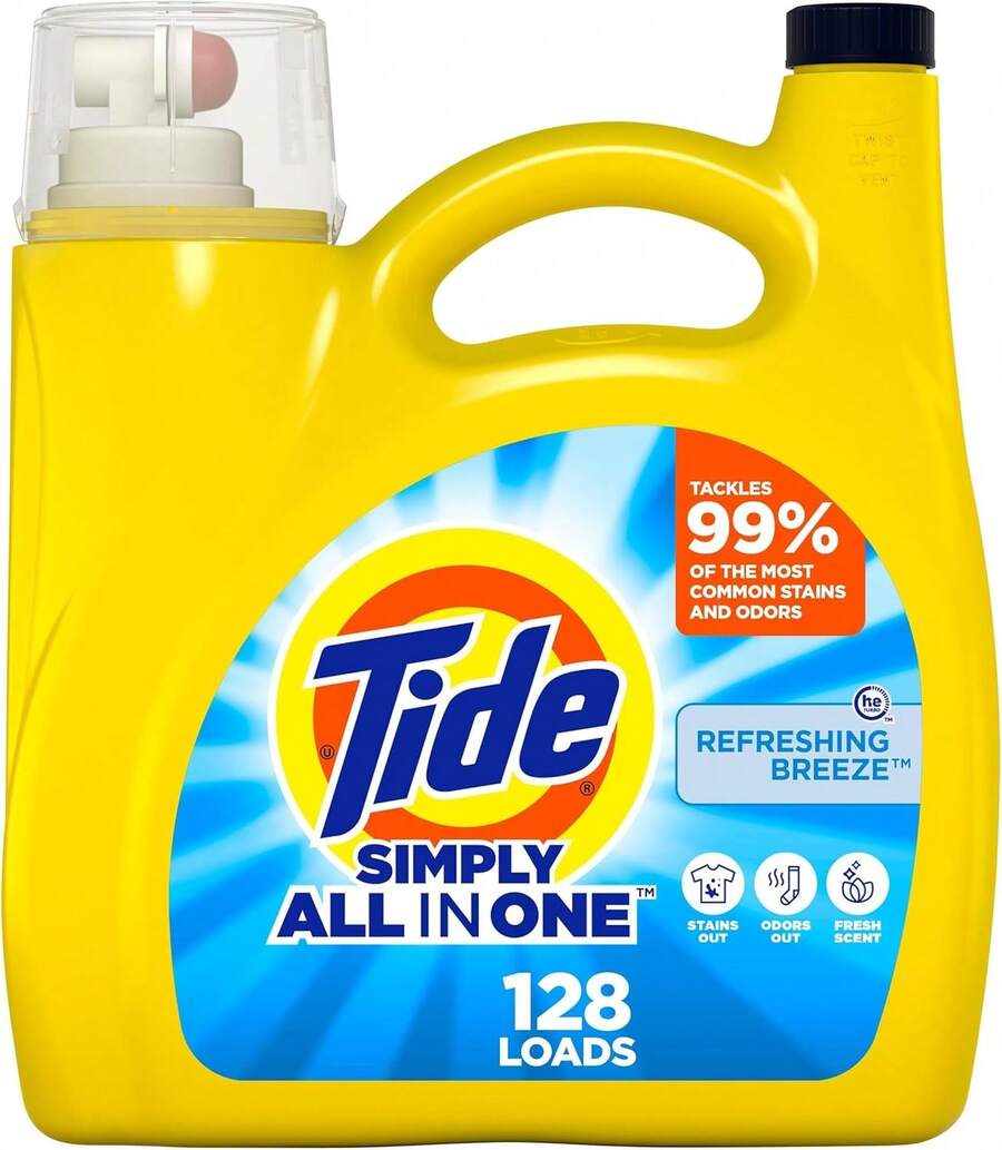 Tide Simply All-In-One Liquid Laundry Detergent, Refreshing Breeze Scent, 128 Loads, 168 Fl Oz - Yellow - View 1