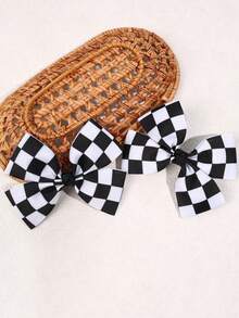 2 件装女士发夹，黑白格纹蝴蝶结发夹，罗缎丝带发卡，鸭嘴夹发夹，时尚街头发夹，发饰，爪夹，发卡