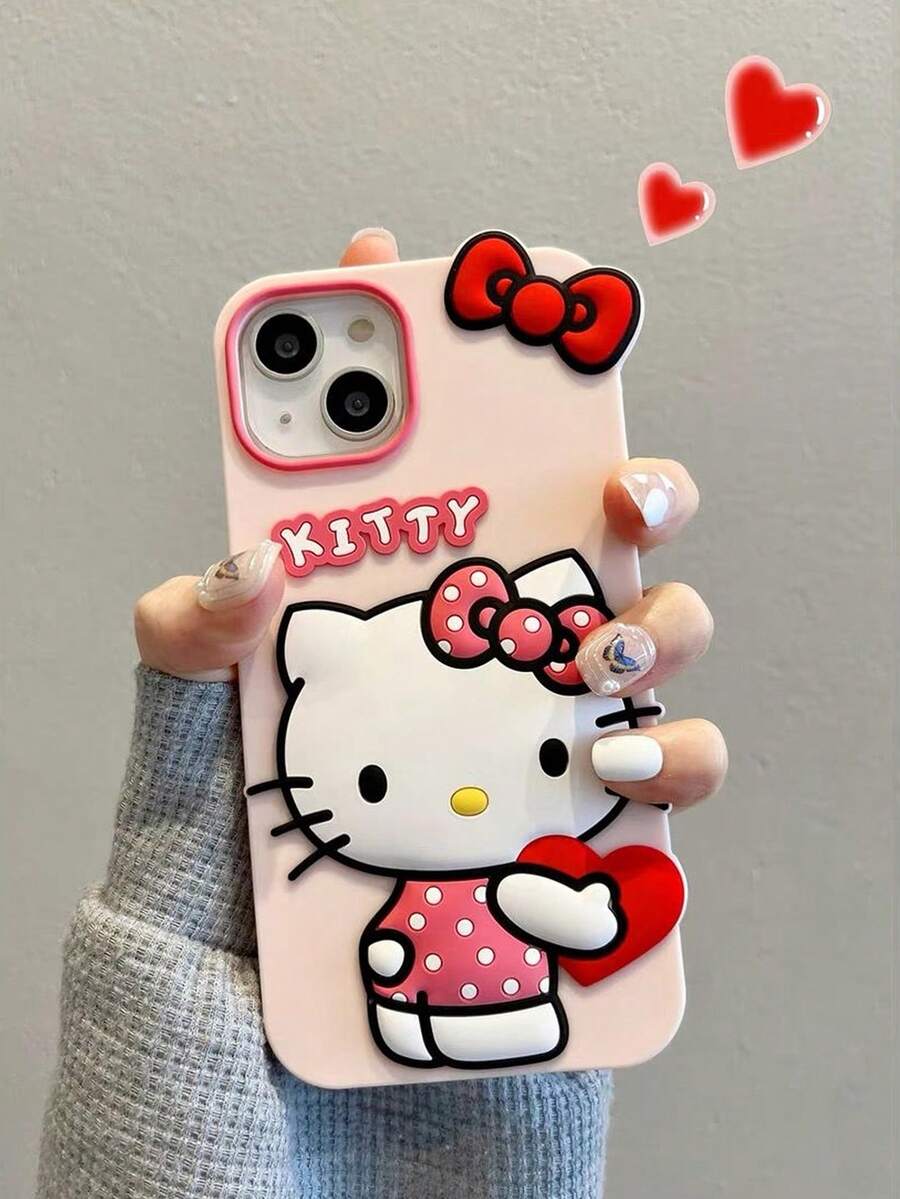 Sanrio 1个时尚创意蝴蝶结、爱心、小猫咪图案粉色三丽鸥手机壳，硅胶材质，防水防震，可爱时尚，兼容苹果17系列、11/12/12 Pro、13/14/15、13 Pro/14 Pro/15 Pro、12 Pro Max/13 Pro Max/14 Pro Max/15 Pro Max、16、16 Pro、16 Pro Max、17、17 Pro、17 Pro Max - 粉色 - 查看 1